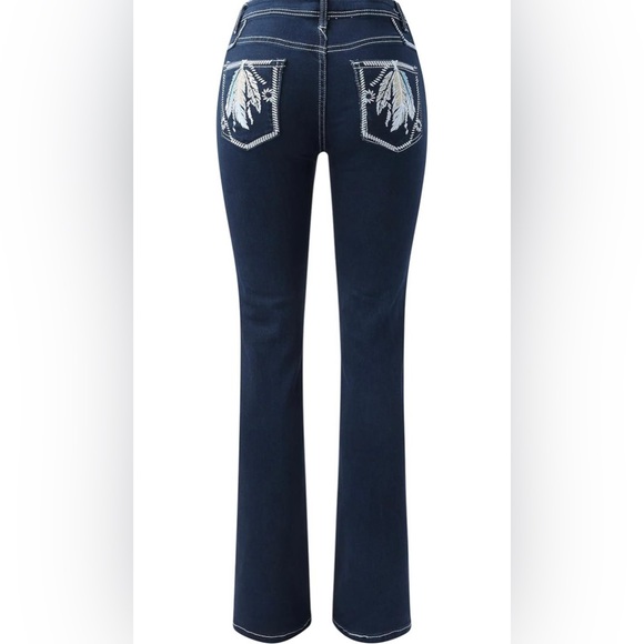 NEW Classic-Fit Jean Women’s 2023 Embroidered Slim Straight Barrel Blue - Picture 4 of 12